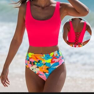Popvil Vibrant Pink and Multicolor Women's Swim Set